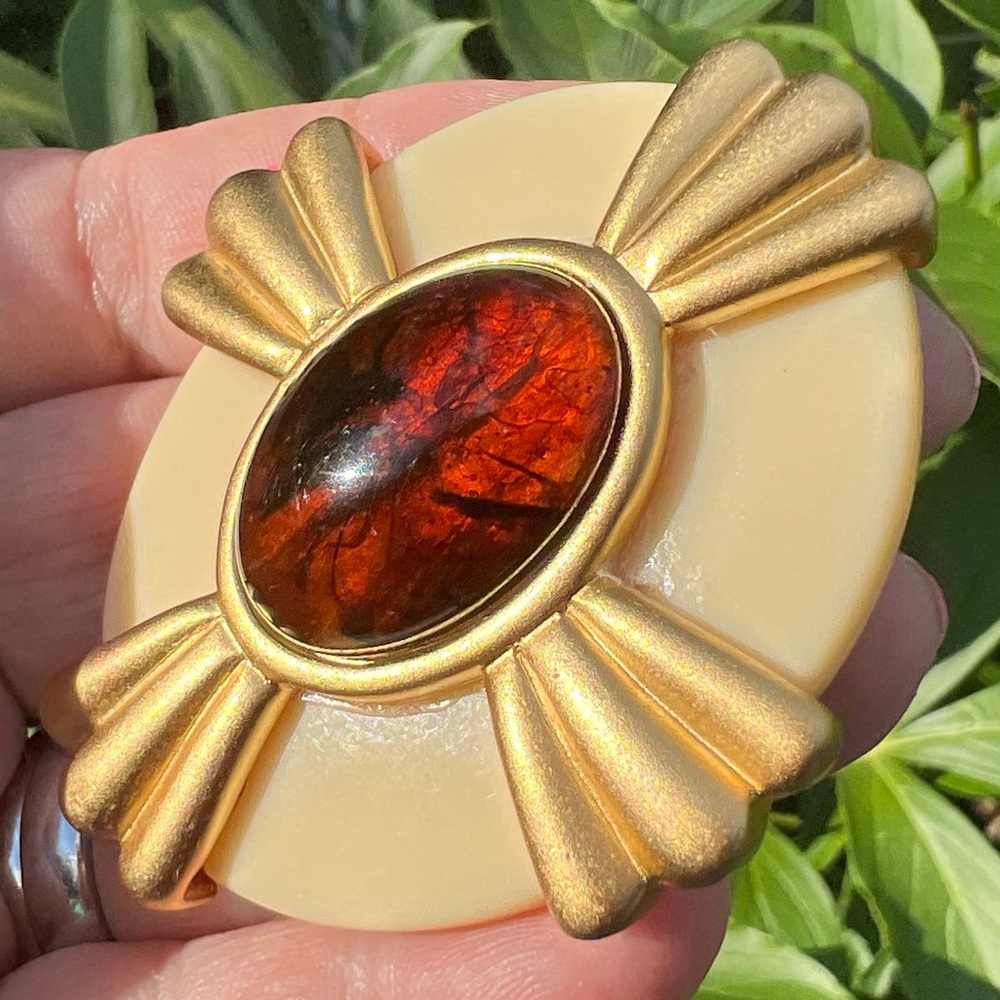 VINTAGE YSL YVES SAINT LAURENT CREAM TORTOISE MALTESE CROSS BROOCH PIN STATEMENT - Picture 14 of 16